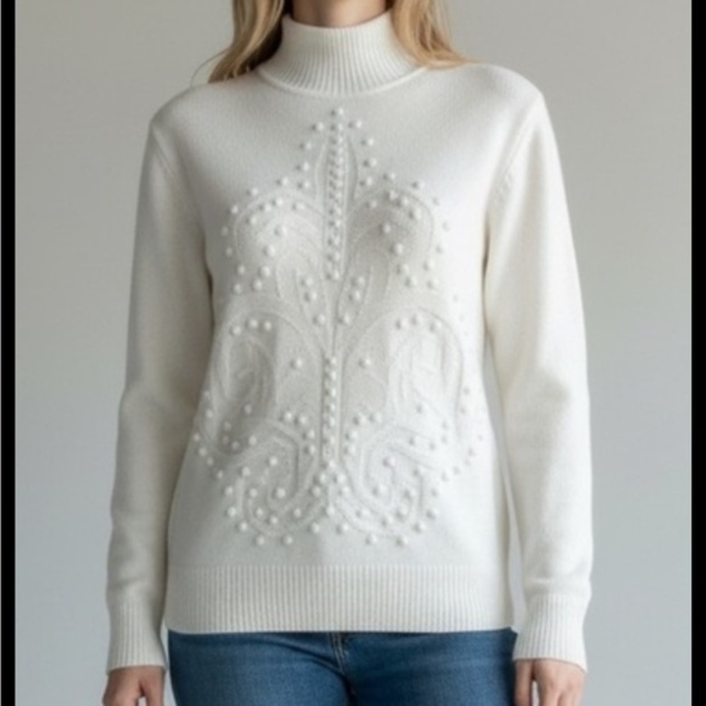 Vintage NWT St John Collection Cream Turtleneck Sweater size Large